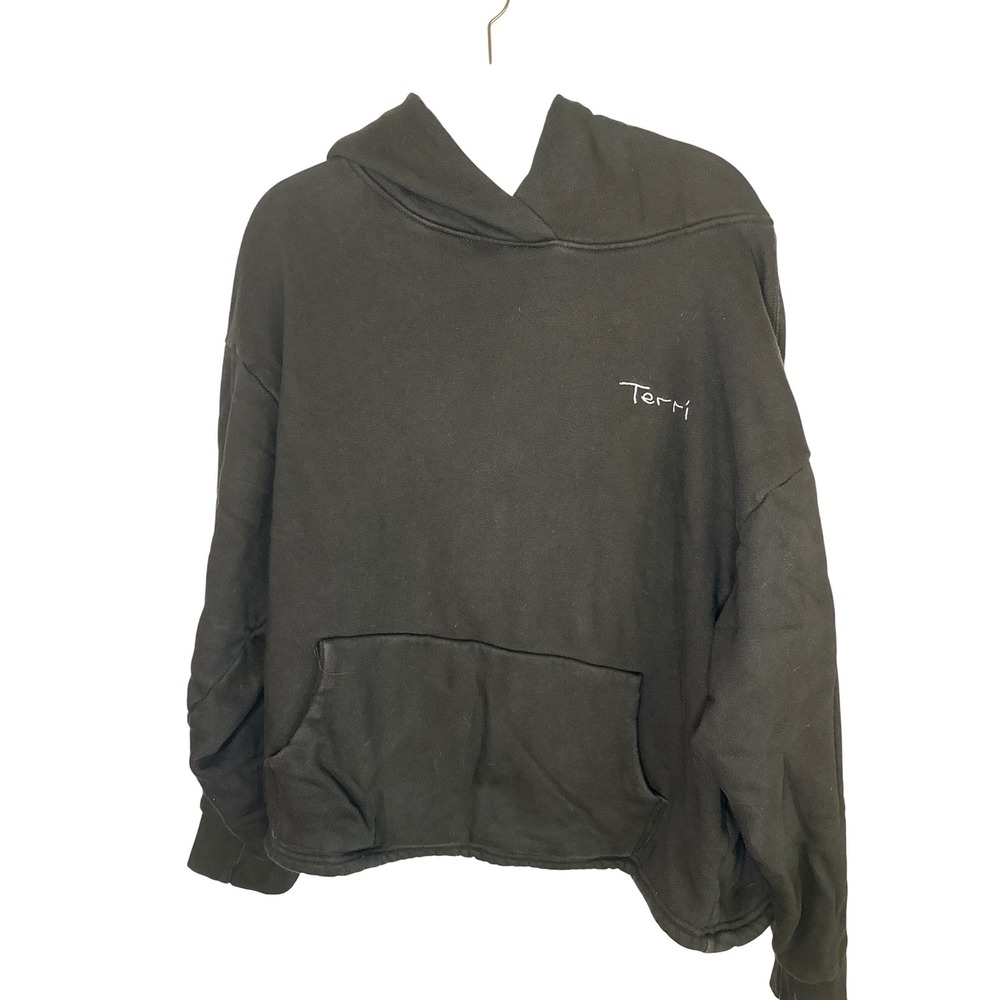 TERRI Projects Mens Black Embroidered Logo Hoodie Pullover Size‎ L Cotton